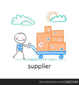 supplier walks with a cart of goods