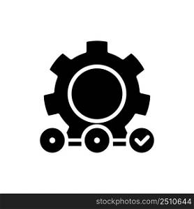 Supply chain black glyph icon. Delivering goods and services. Logistics management. Products transportation. Silhouette symbol on white space. Solid pictogram. Vector isolated illustration. Supply chain black glyph icon