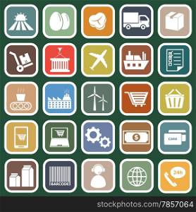 Supply chain flat icons on green background, stock vector