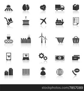 Supply chain icons with reflect on white background, stock vector