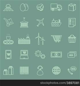 Supply chain line icons on green background, stock vector