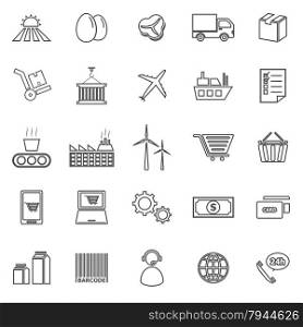 Supply chain line icons on white background, stock vector