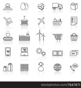 Supply chain line icons with reflect on white, stock vector