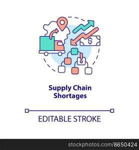 Supply chain shortages concept icon. Logistic management problems. Farming economics abstract idea thin line illustration. Isolated outline drawing. Editable stroke. Arial, Myriad Pro-Bold fonts used
. Supply chain shortages concept icon