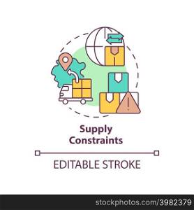 Supply constraints concept icon. Products keeping and delivery. Macro economy trends abstract idea thin line illustration. Isolated outline drawing. Editable stroke. Arial, Myriad Pro-Bold fonts used. Supply constraints concept icon