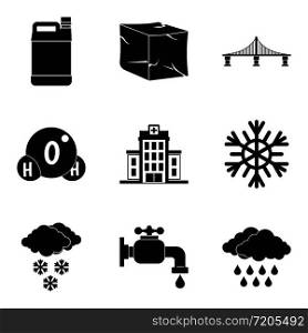 Supply of water icons set. Simple set of 9 supply of water vector icons for web isolated on white background. Supply of water icons set, simple style