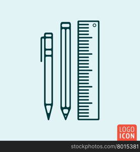 Supply school icon. Supply school logo. Supply school symbol. Pen, pencil, ruler icon isolated minimal design. Vector illustration.