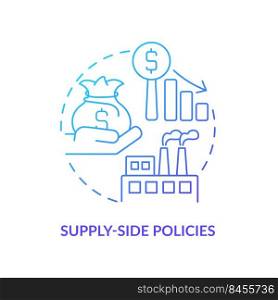 Supply side policies blue gradient concept icon. Economy efficiency. Controlling inflation abstract idea thin line illustration. Isolated outline drawing. Myriad Pro-Bold font used. Supply side policies blue gradient concept icon