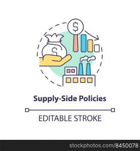 Supply side policies concept icon. Economy efficiency. Controlling inflation abstract idea thin line illustration. Isolated outline drawing. Editable stroke. Arial, Myriad Pro-Bold fonts used. Supply side policies concept icon