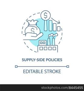Supply side policies turquoise concept icon. Economy efficiency. Control inflation abstract idea thin line illustration. Isolated outline drawing. Editable stroke. Arial, Myriad Pro-Bold fonts used. Supply side policies turquoise concept icon
