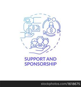 Support and sponsorship concept icon. Condition for co-design idea thin line illustration. Giving target audience support. Reaching specific business goals. Vector isolated outline RGB color drawing. Support and sponsorship concept icon