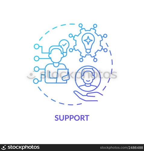 Support blue gradient concept icon. Innovation management essential abstract idea thin line illustration. Efficient strategic orientation. Isolated outline drawing. Myriad Pro-Bold font used. Support blue gradient concept icon