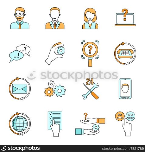 Support call center and settings outline icons set flat isolated vector illustration. Support icons set