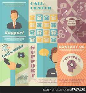 Support call center contact us vintage mini poster set isolated vector illustration