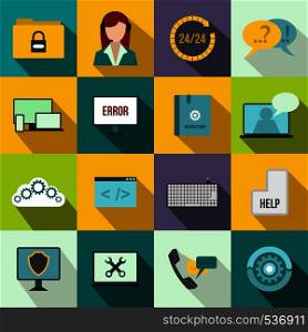 Support, call center icons set in flat style for any design. Support, call center icons set, flat style