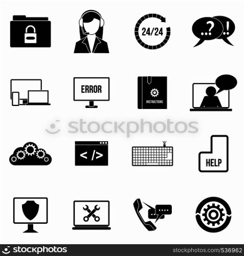 Support, call center icons set in simple style on a white background. Support, call center icons set, simple style