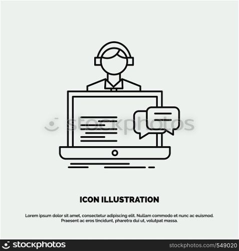 support, chat, customer, service, help Icon. Line vector gray symbol for UI and UX, website or mobile application. Vector EPS10 Abstract Template background