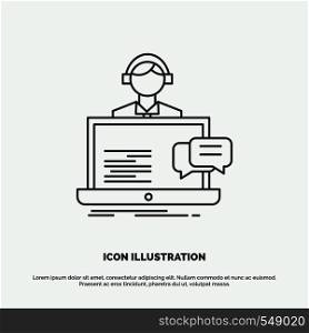 support, chat, customer, service, help Icon. Line vector gray symbol for UI and UX, website or mobile application. Vector EPS10 Abstract Template background
