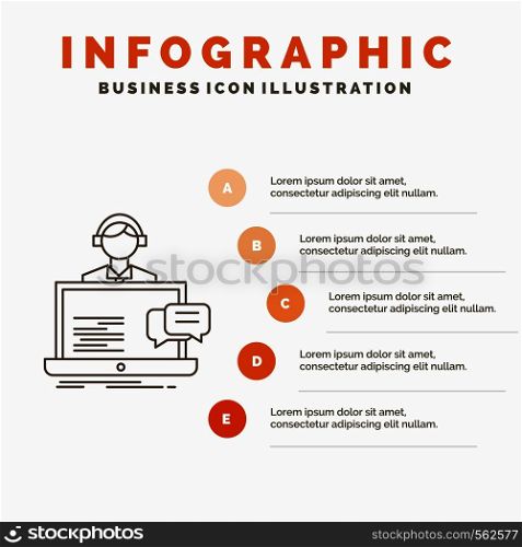 support, chat, customer, service, help Infographics Template for Website and Presentation. Line Gray icon with Orange infographic style vector illustration. Vector EPS10 Abstract Template background