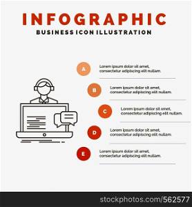 support, chat, customer, service, help Infographics Template for Website and Presentation. Line Gray icon with Orange infographic style vector illustration. Vector EPS10 Abstract Template background