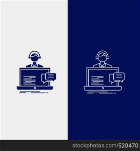 support, chat, customer, service, help Line and Glyph web Button in Blue color Vertical Banner for UI and UX, website or mobile application. Vector EPS10 Abstract Template background