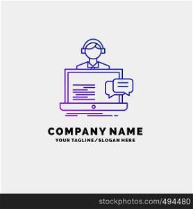 support, chat, customer, service, help Purple Business Logo Template. Place for Tagline. Vector EPS10 Abstract Template background