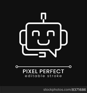 Support chatbot pixel perfect white linear icon for dark theme. Algorithm for users. Automated technology. Thin line illustration. Isolated symbol for night mode. Editable stroke. Poppins font used. Support chatbot pixel perfect white linear icon for dark theme