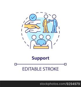Support concept icon. Emotional wellness. Group of people. Mental health. Social connection. Micro community abstract idea thin line illustration. Isolated outline drawing. Editable stroke. Support concept icon