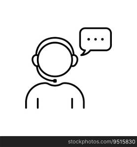 Support Customer Service Line Icon. Online Call Center Agent in Headset Linear Pictogram. Hotline Assistant in Headphone with Speech Bubble Outline Icon. Editable Stroke. Isolated Vector Illustration.. Support Customer Service Line Icon. Online Call Center Agent in Headset Linear Pictogram. Hotline Assistant in Headphone with Speech Bubble Outline Icon. Editable Stroke. Isolated Vector Illustration