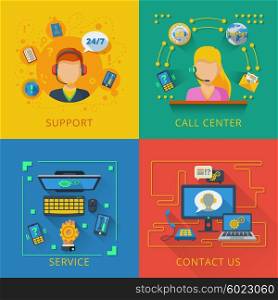 Support flat set. Support design concept set with call center service flat icons isolated vector illustration