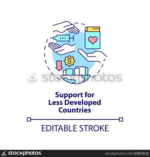 Support for less developed countries concept icon. International fight against covid abstract idea thin line illustration. Isolated outline drawing. Editable stroke. Arial, Myriad Pro-Bold fonts used. Support for less developed countries concept icon