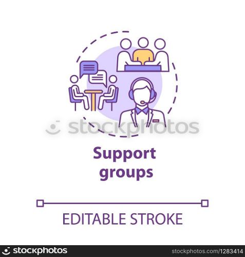Support groups concept icon. Mutual help team. Psychological assistance organization. Therapeutic assistance idea thin line illustration. Vector isolated outline RGB color drawing. Editable stroke