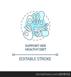 Support her healthy diet blue concept icon. Partner support during pregnancy abstract idea thin line illustration. Nutrient-dense foods. Vector isolated outline color drawing. Editable stroke. Support her healthy diet blue concept icon