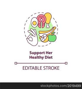 Support her healthy diet concept icon. Partner support during pregnancy abstract idea thin line illustration. Providing well-balanced diet. Vector isolated outline color drawing. Editable stroke. Support her healthy diet concept icon