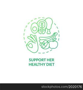 Support her healthy diet green gradient concept icon. Partner support during pregnancy abstract idea thin line illustration. Healthy eating. Prenatal care. Vector isolated outline color drawing. Support her healthy diet green gradient concept icon