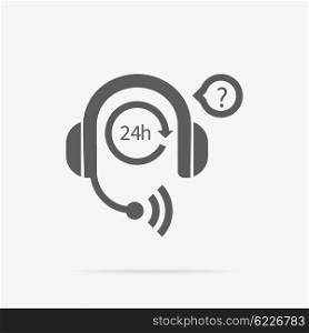 Support icon. Technical support. Service technical business consultant chat communication, internet web online technology contact. Man support operator. Computer technician. Headphones with microphone