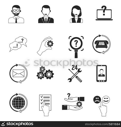 Support icons black set customer question answer service isolated vector illustration. Support Icons Black Set