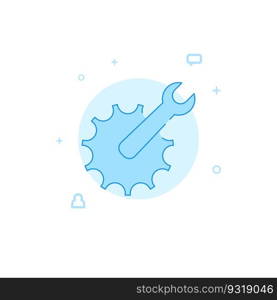 Support, maintenance wrench vector icon. Flat illustration. Filled line style. Blue monochrome design. Editable stroke. Adjust line weight.. Support, maintenance wrench flat vector icon. Filled line style. Blue monochrome design. Editable stroke