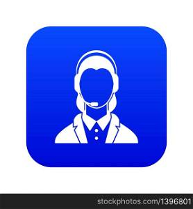 Support phone operator in headset icon digital blue for any design isolated on white vector illustration. Support phone operator in headset icon digital blue