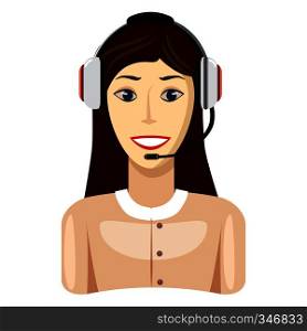 Support phone operator in headset icon in cartoon style on a white background. Support phone operator icon, cartoon style