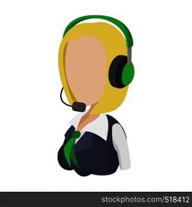 Support phone operator in headset icon in cartoon style on a white background. Support phone operator in headset icon