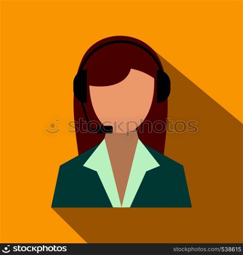 Support phone operator in headset icon in flat style on a yellow background. Support phone operator in headset icon, flat style