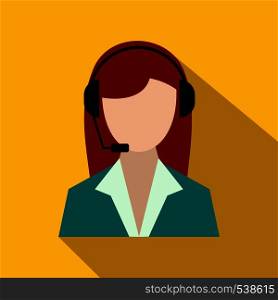 Support phone operator in headset icon in flat style on a yellow background. Support phone operator in headset icon, flat style