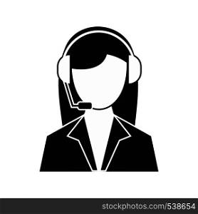 Support phone operator in headset icon in simple style on a white background. Support phone operator in headset icon