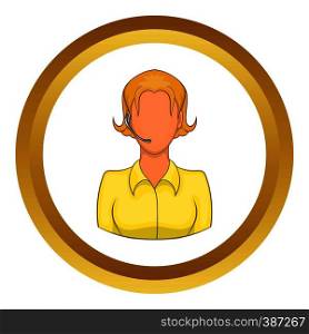 Support phone operator in headset vector icon in golden circle, cartoon style isolated on white background. Support phone operator in headset vector icon