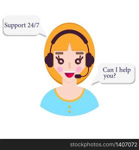 Support service bot. Vector illustration Female call center avatar on white background