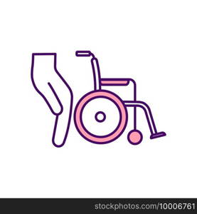 Support service for people with disabilities RGB color icon. Financial assistance for person with unique needs. Help for daily activities and social participation. Isolated vector illustration. Support service for people with disabilities RGB color icon