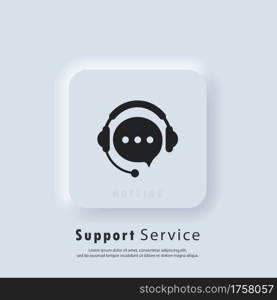 Support service icon. Tech support icon. Call center service. Support assistant. Operator. Vector. UI icon. Neumorphic UI UX white user interface web button.