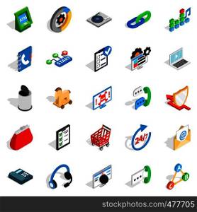 Support service icons set. Isometric set of 25 support service vector icons for web isolated on white background. Support service icons set, isometric style