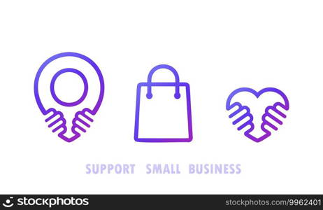 Support small busines icon set. Shop local products.. Support small busines icon set. Shop local products. Vector on isolated white background. EPS 10